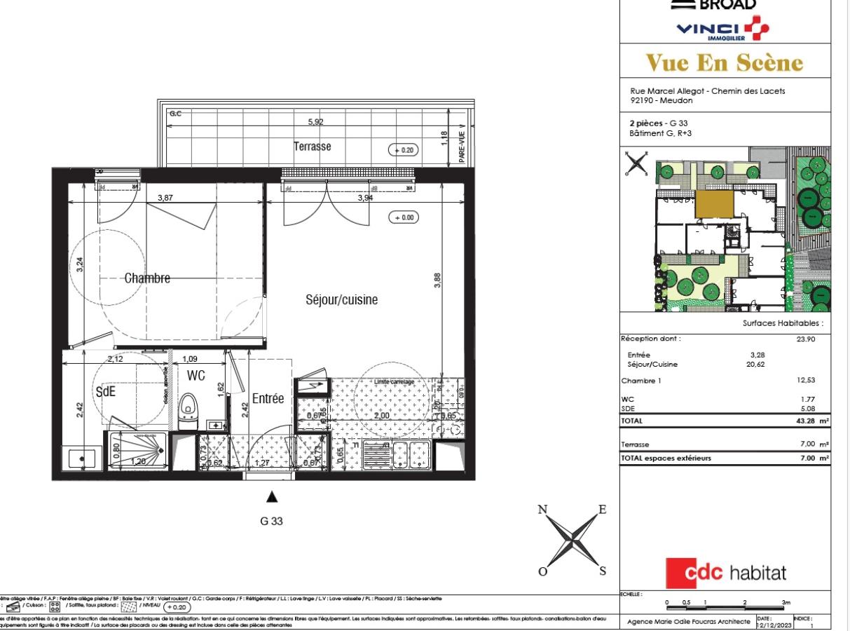 
																																							2 pièces - 
																																						3ème étage - 43m² - 1 323,11 € - Photo #1