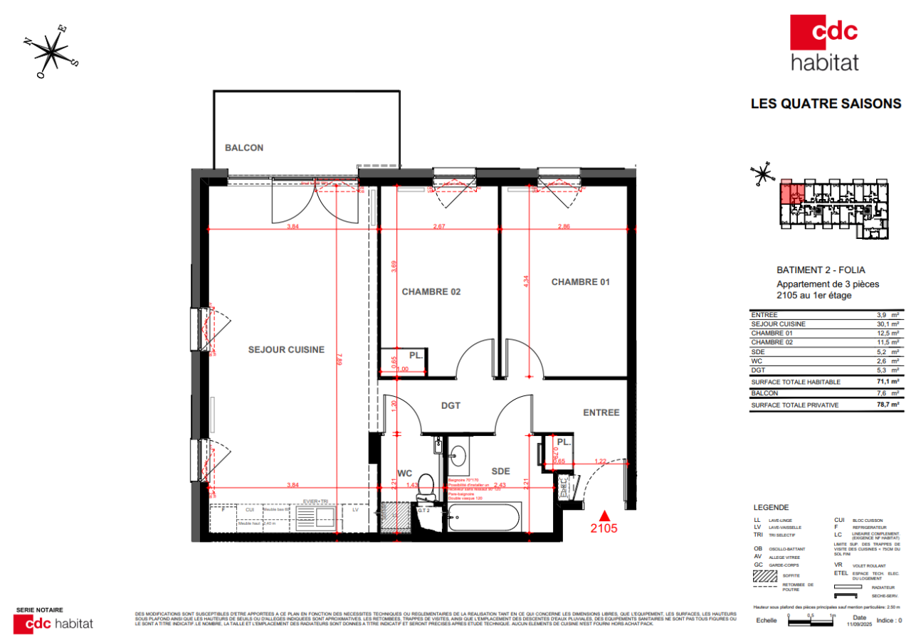 3 pièces - 1er étage - 71m² - 852,01 € - Photo #0