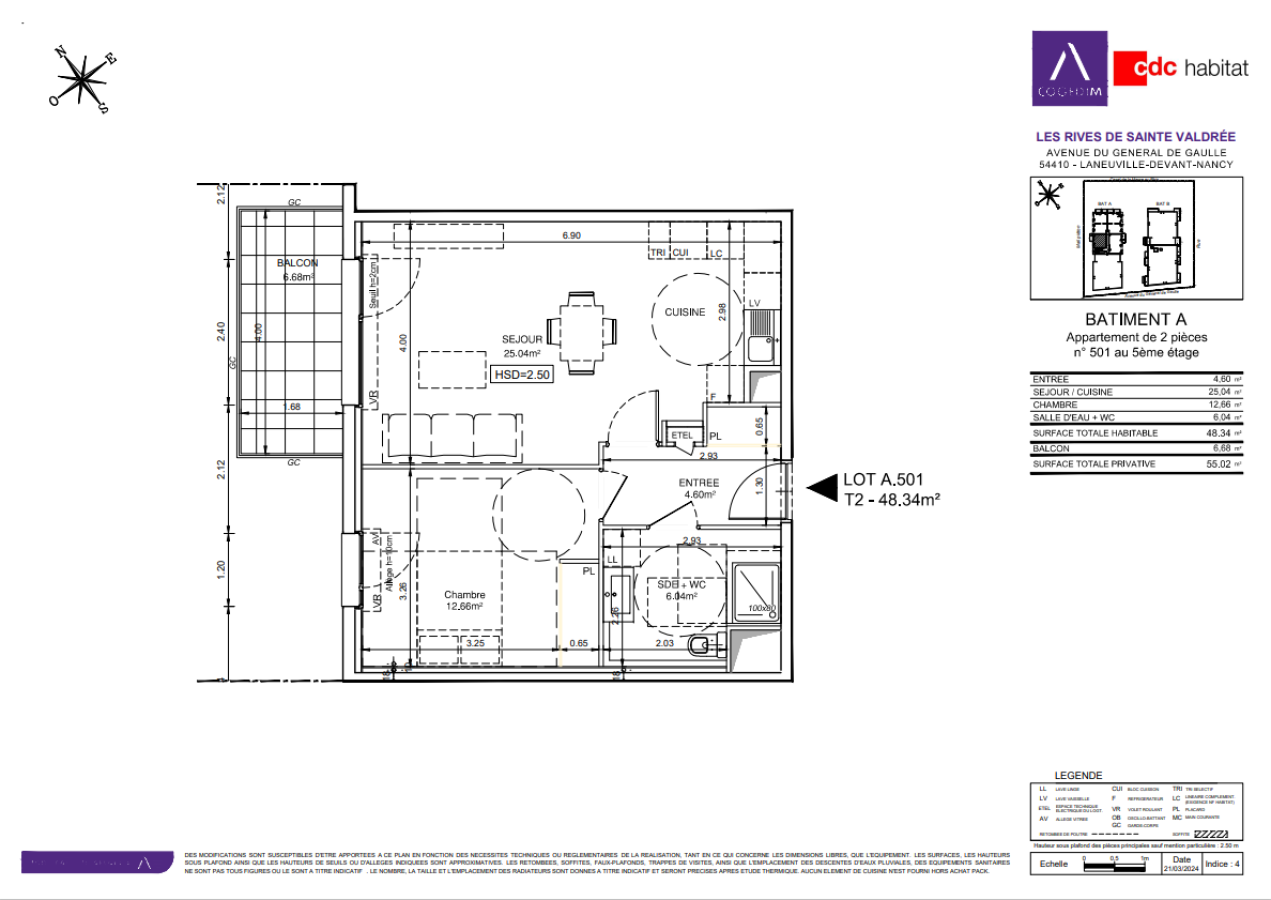 
																			2 pièces – 
																		5ème étage – 48m² - 679,42 € - Photo #1