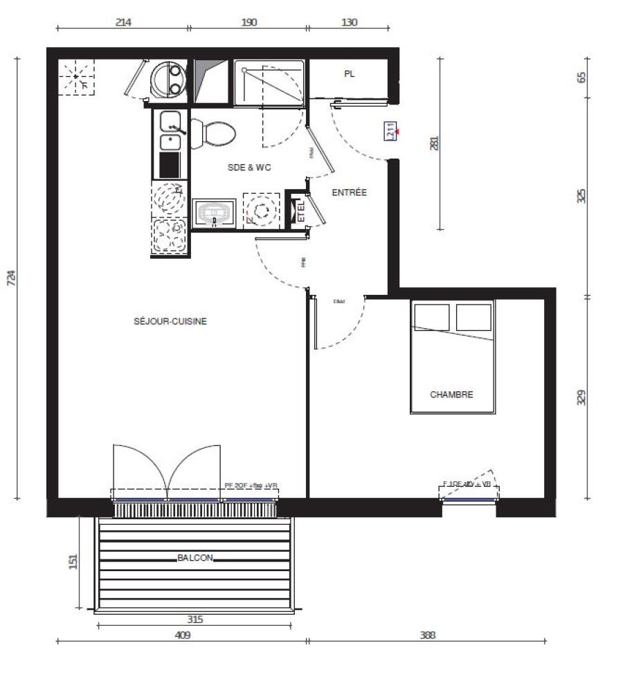 
																																							2 pièces - 
																																						RDC - 46m² - 547,80 € - Photo #1