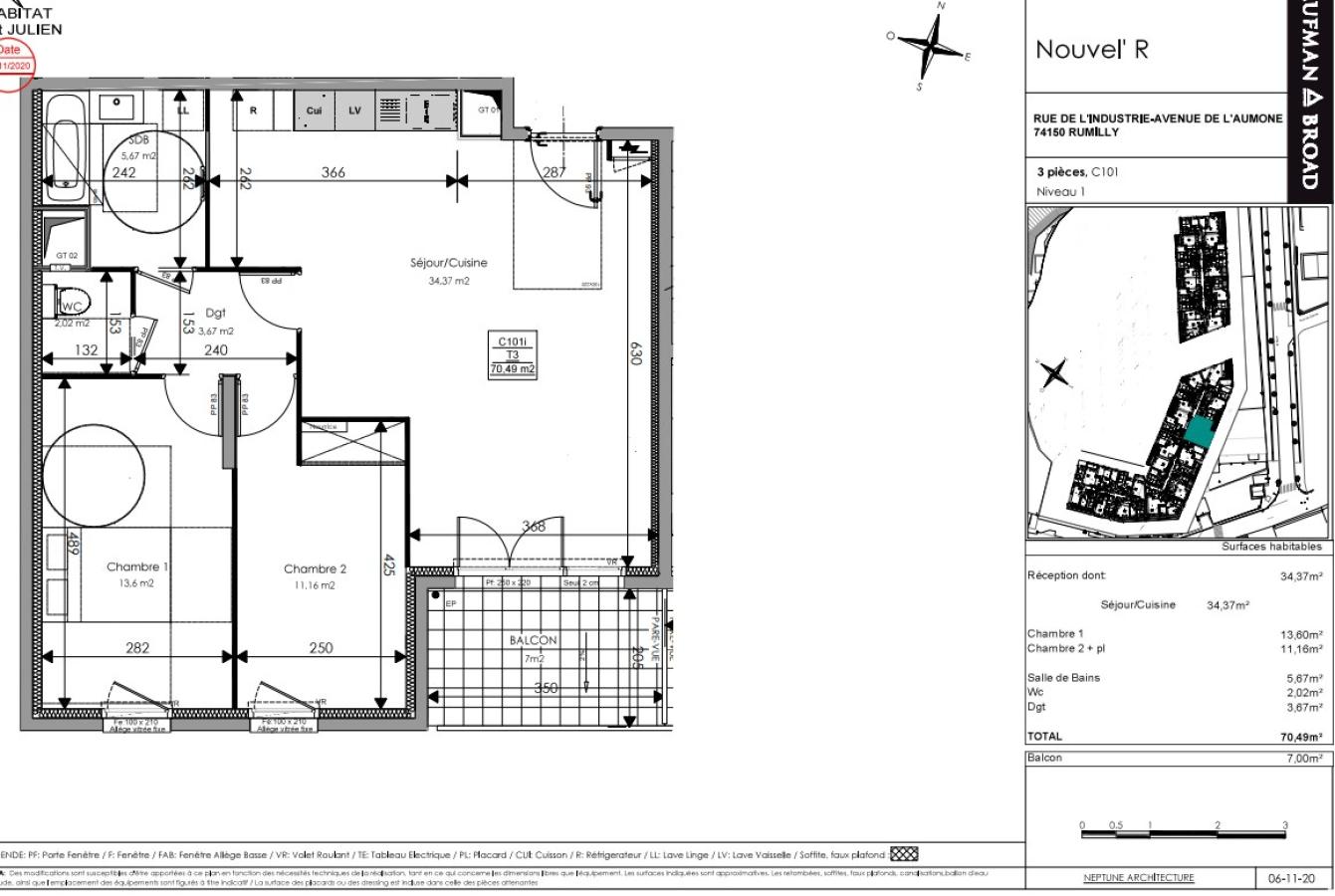 
																			3 pièces – 
																		1er étage – 70m² - 949,46 € - Photo #0