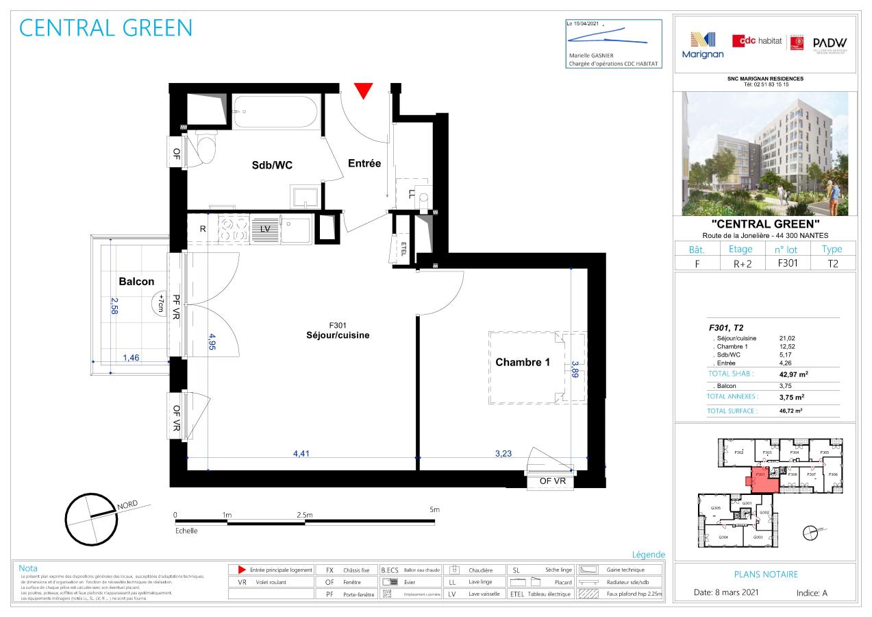 
																																							2 pièces - 
																																						2ème étage - 43m² - 604,85 € - Photo #1