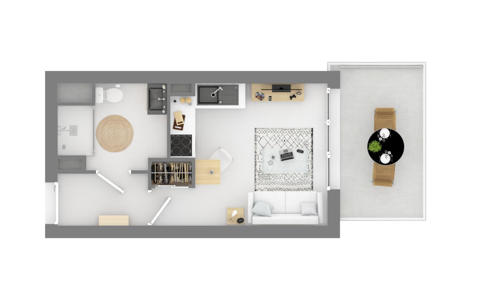 
																																							1 pièce - 
																																						5ème étage - 21m² - 454,16 € - Photo #3