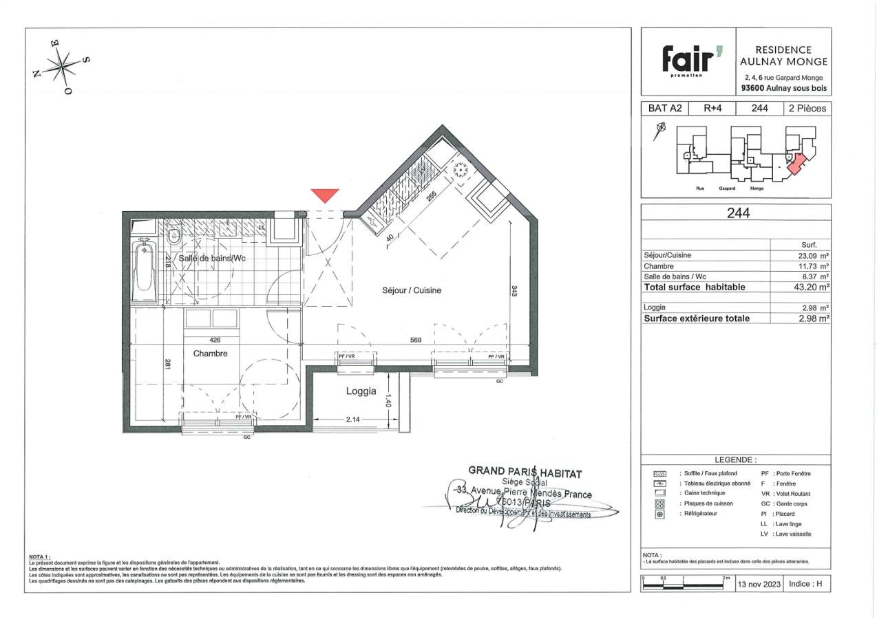 
																			2 pièces - 
																		3ème étage - 43m² - 957,96 € - Photo #0