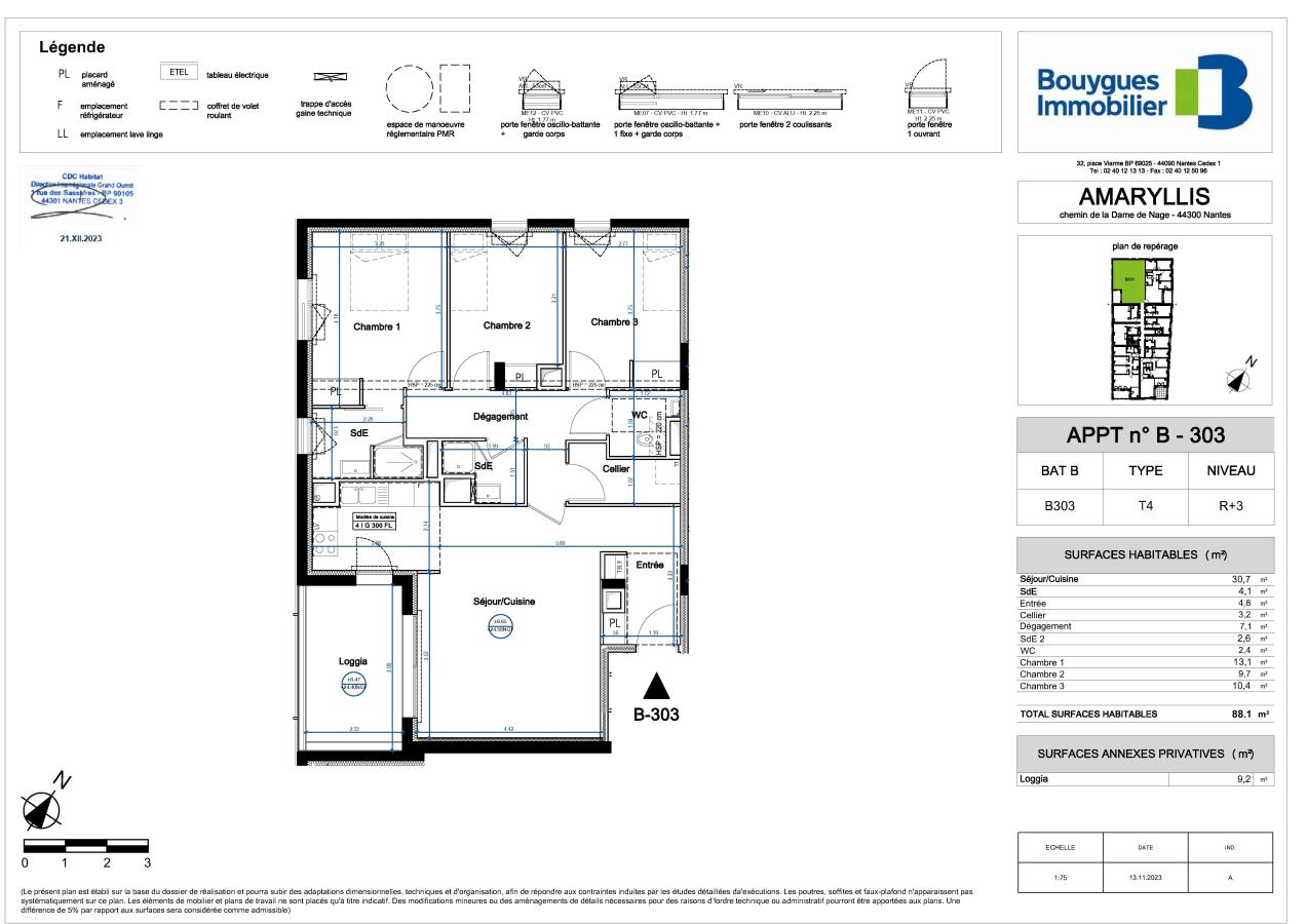
																																							4 pièces - 
																																						3ème étage - 88m² - 1 214,71 € - Photo #2