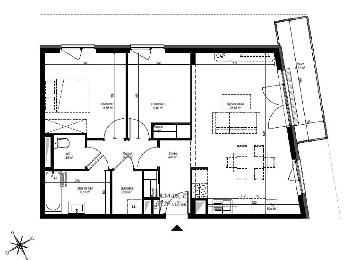 3 pièces - 1er étage - 63m² - 849,10 € - Photo #0