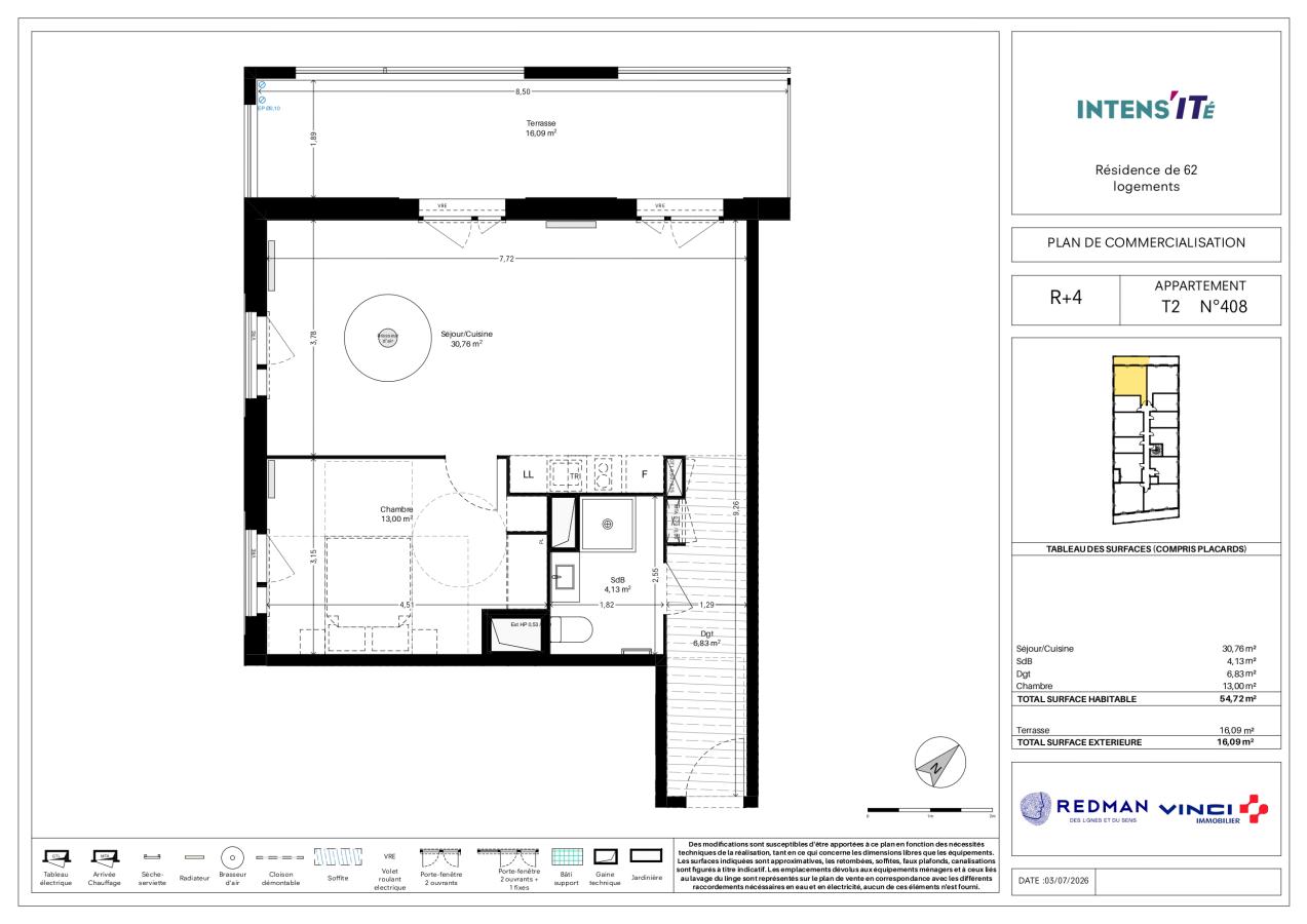 2 pièces - 4ème étage - 55m² - 987,38 € - Photo #0