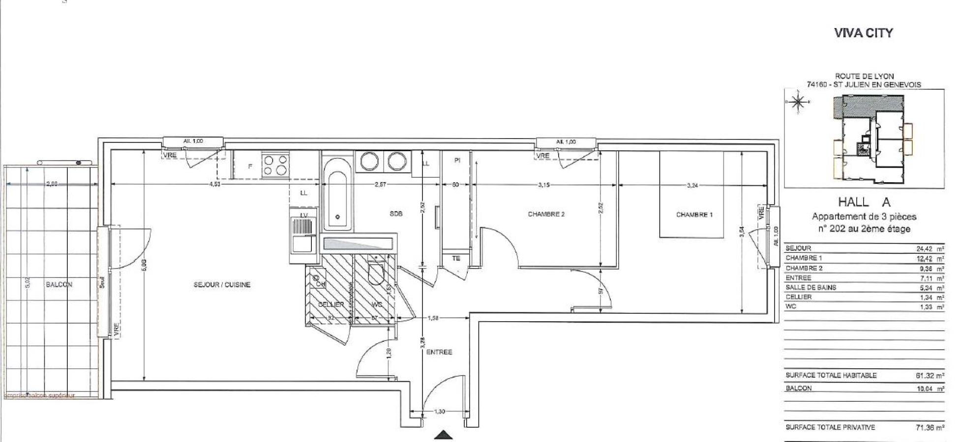 3 pièces - 2ème étage - 61m² - 1 261,74 € - Photo #0