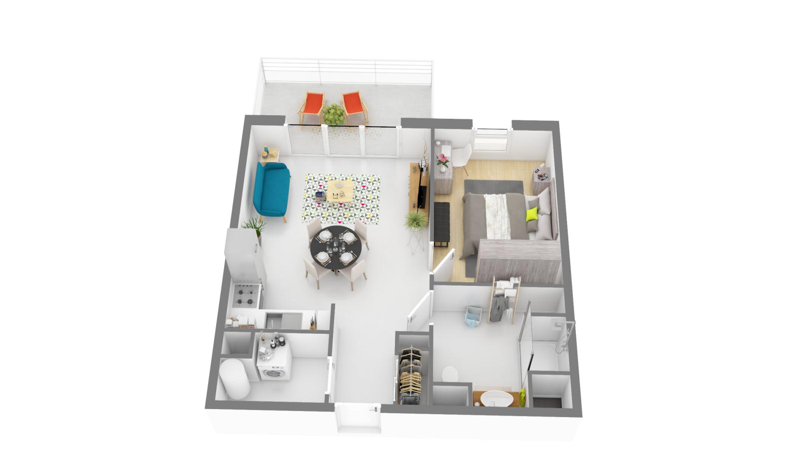 2 pièces - 1er étage - 46m² - 616,69 € - Photo #0