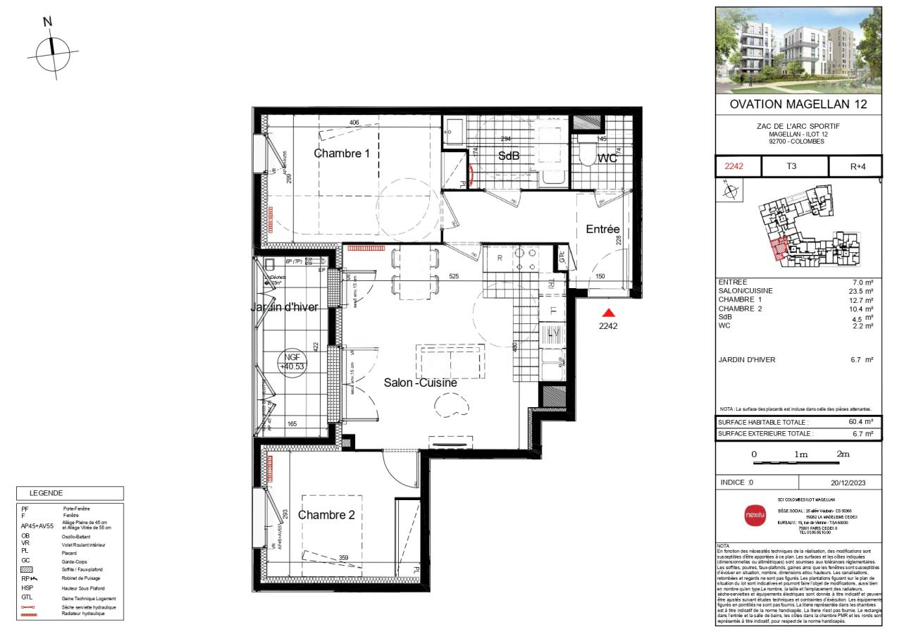 3 pièces - 4ème étage - 61m² - 1 335,96 € - Photo #0