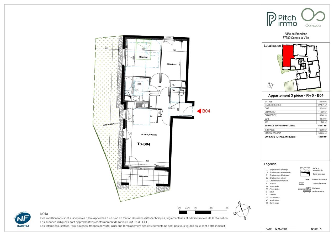 
																			3 pièces – 
																		RDC – 59m² - 1 089,23 € - Photo #0