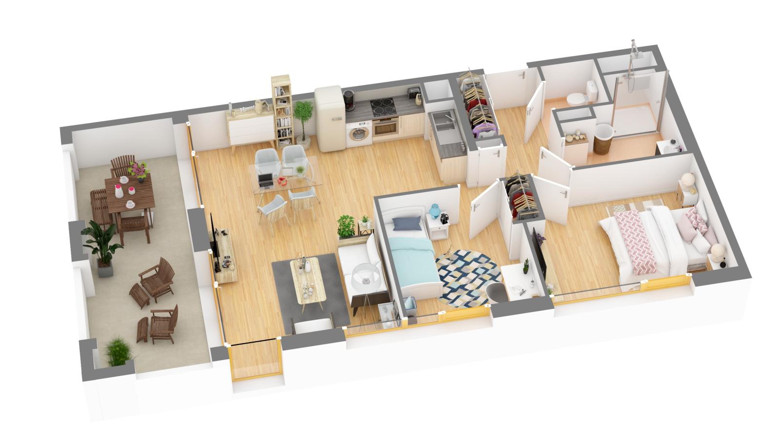 
																																							3 pièces - 
																																						6ème étage - 66m² - 911,57 € - Photo #2