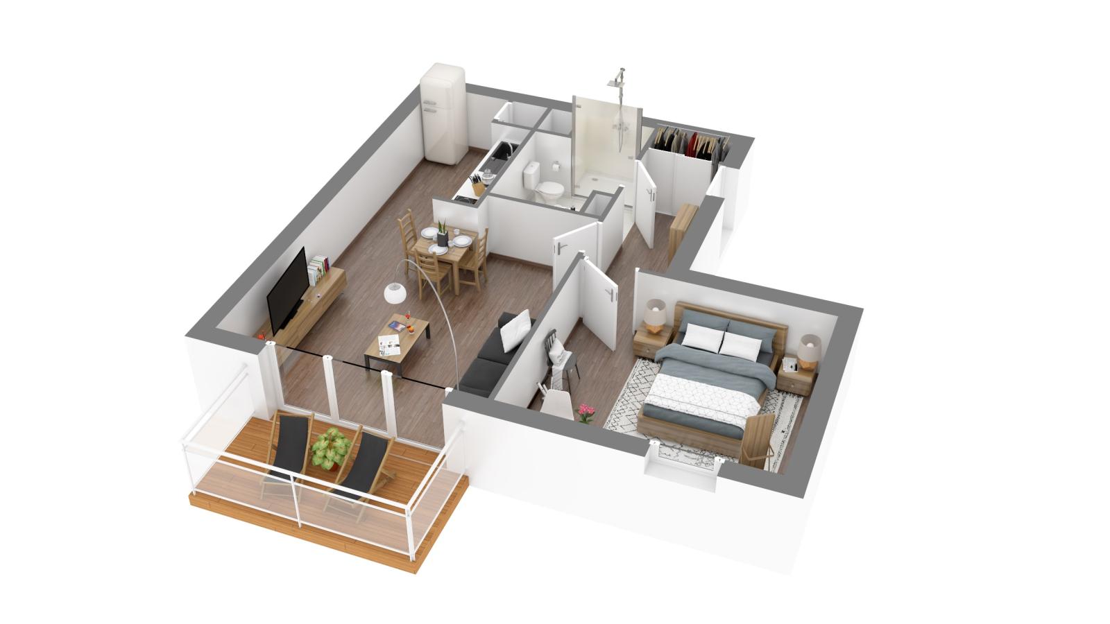 
																																							2 pièces - 
																																						RDC - 46m² - 547,80 € - Photo #2