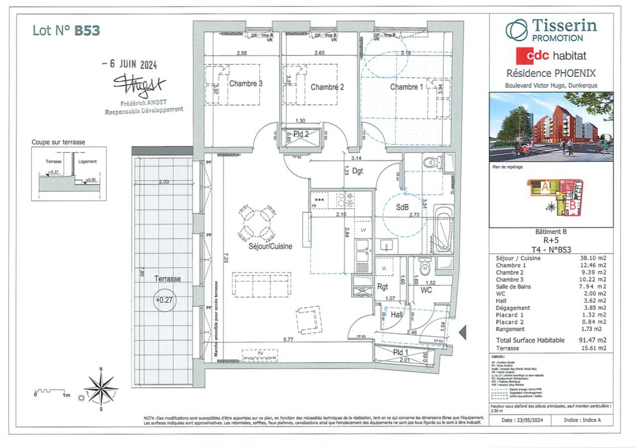 4 pièces - 5ème étage - 91m² - 1 055,00 € - Photo #0