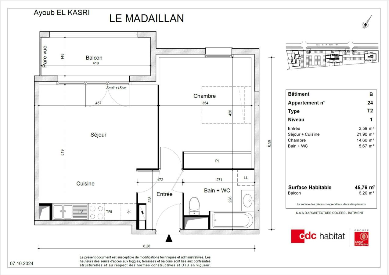 
																																							2 pièces - 
																																						1er étage - 47m² - 773,40 € - Photo #1