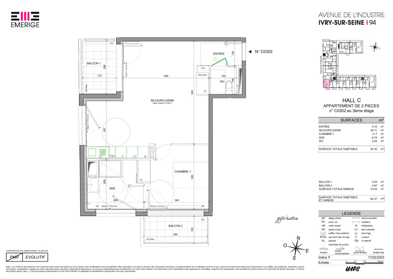 2 pièces - 3ème étage - 54m² - 1 179,40 € - Photo #0