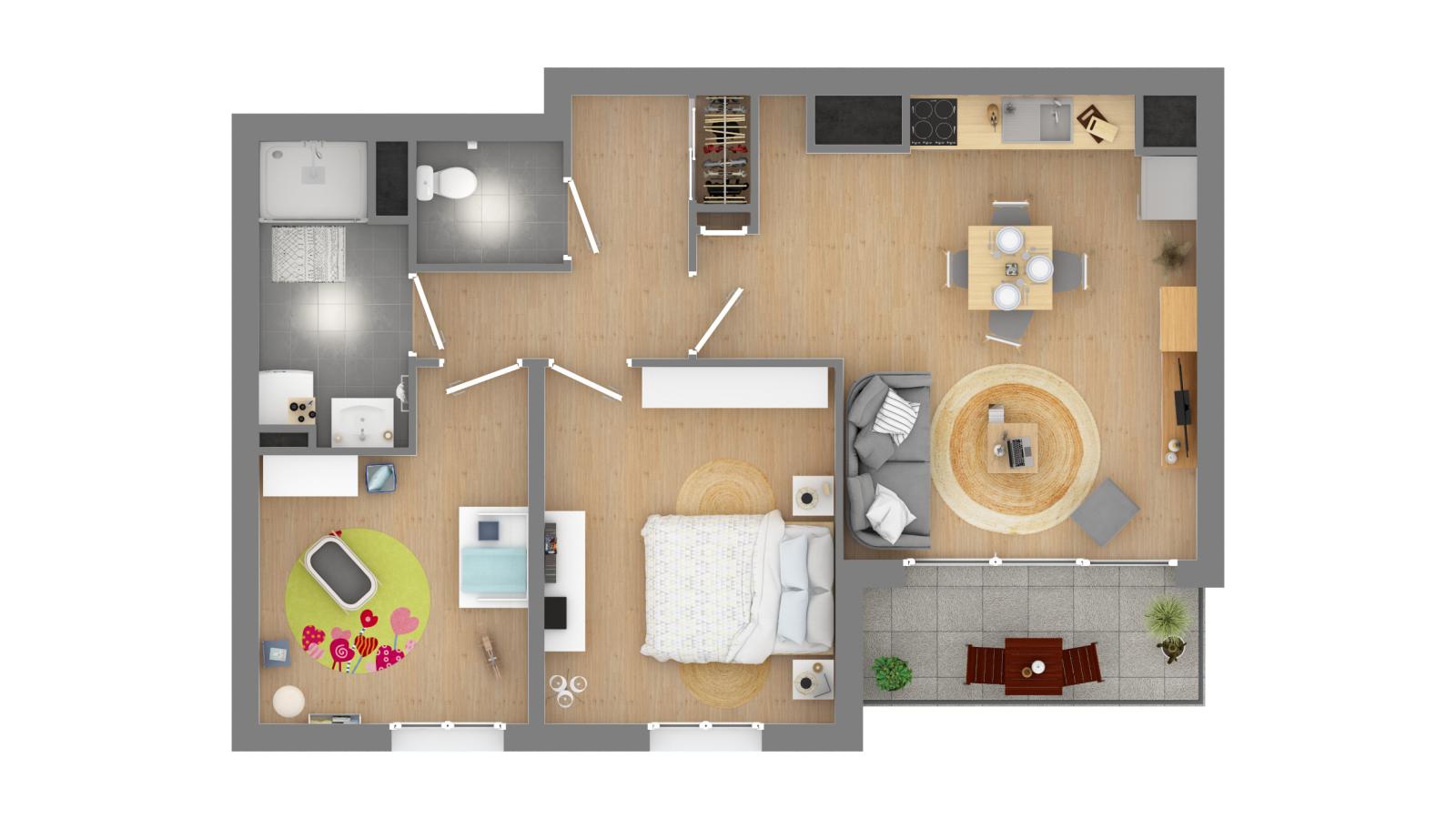 3 pièces - 3ème étage - 57m² - 729,29 € - Photo #1