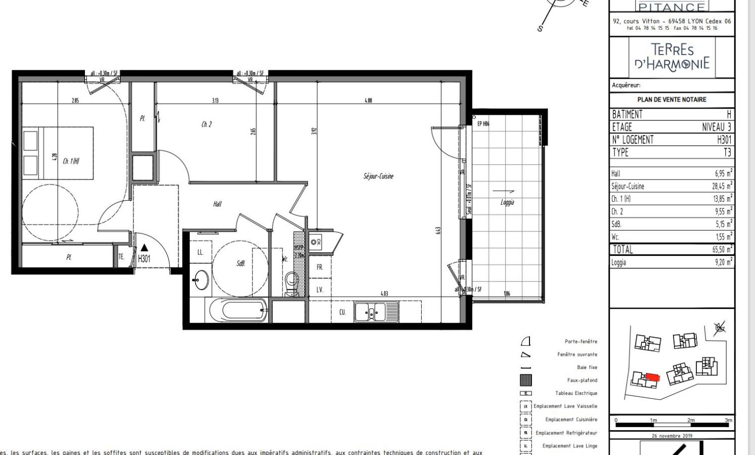 3 pièces - 3ème étage - 65m² - 1 174,34 € - Photo #0