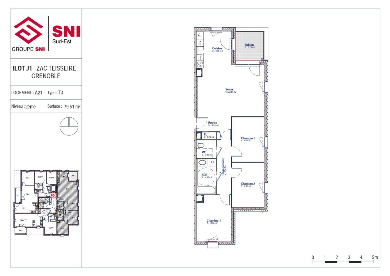 4 pièces - 2ème étage - 80m² - 1 088,35 € - Photo #1