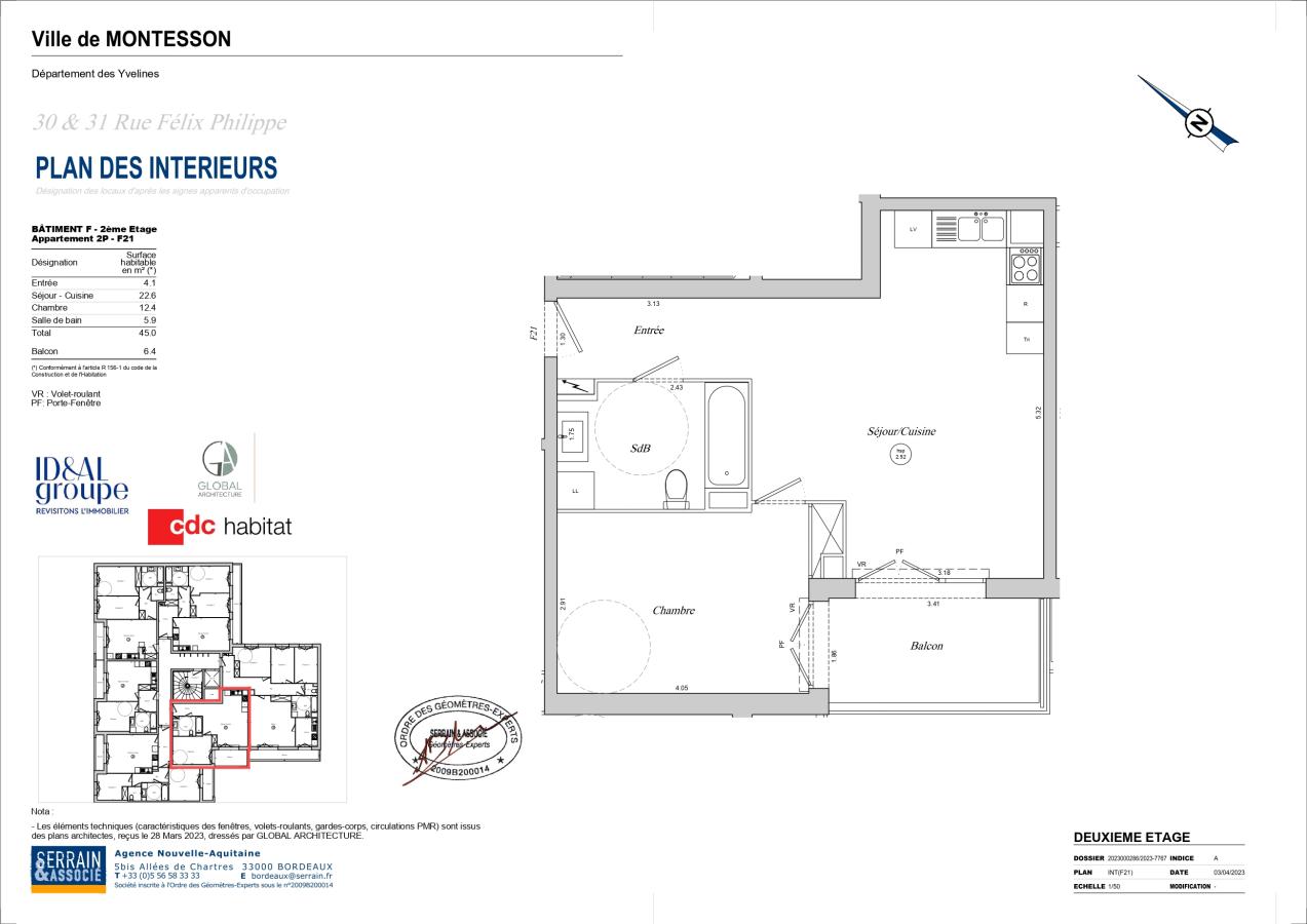 
																																							2 pièces - 
																																						2ème étage - 45m² - 1 016,25 € - Photo #2