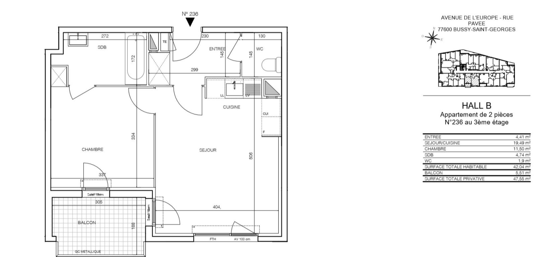 
																																							2 pièces - 
																																						3ème étage - 42m² - 883,11 € - Photo #1