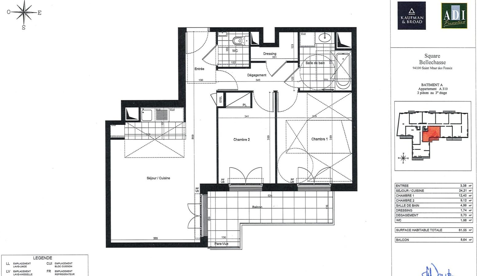 3 pièces - 3ème étage - 62m² - 1 448,70 € - Photo #0