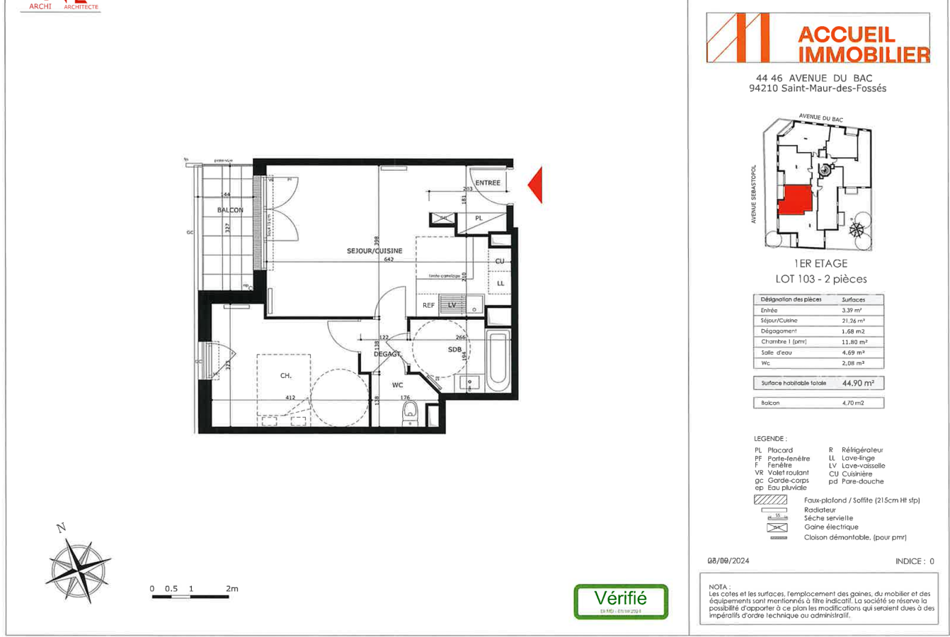 2 pièces - 1er étage - 45m² - 1 107,34 € - Photo #0