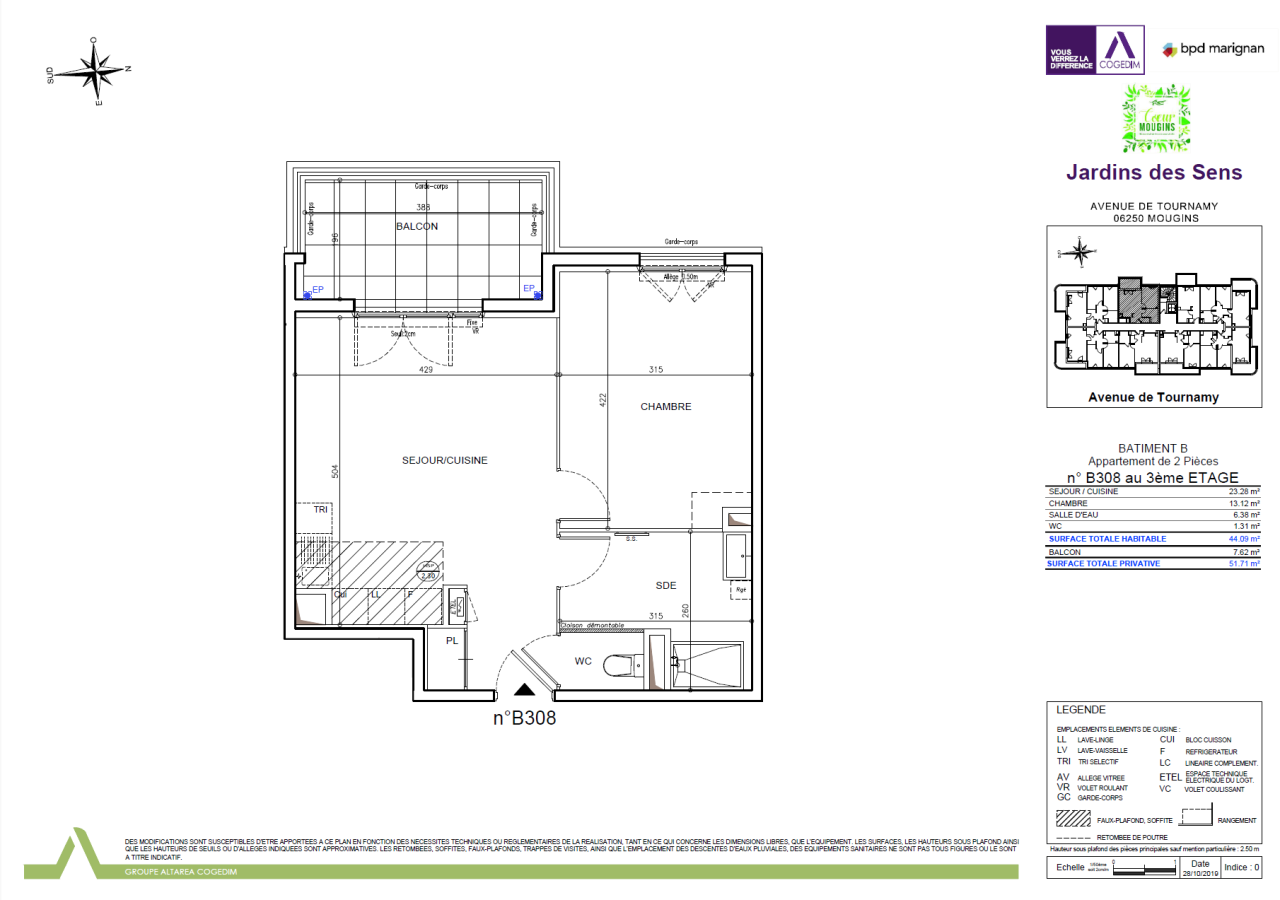 
																																							2 pièces – 
																																						3ème étage – 44m² - 864,96 € - Photo #4