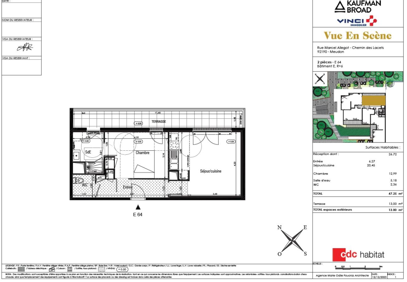 
																																							2 pièces - 
																																						6ème étage - 47m² - 1 442,42 € - Photo #1