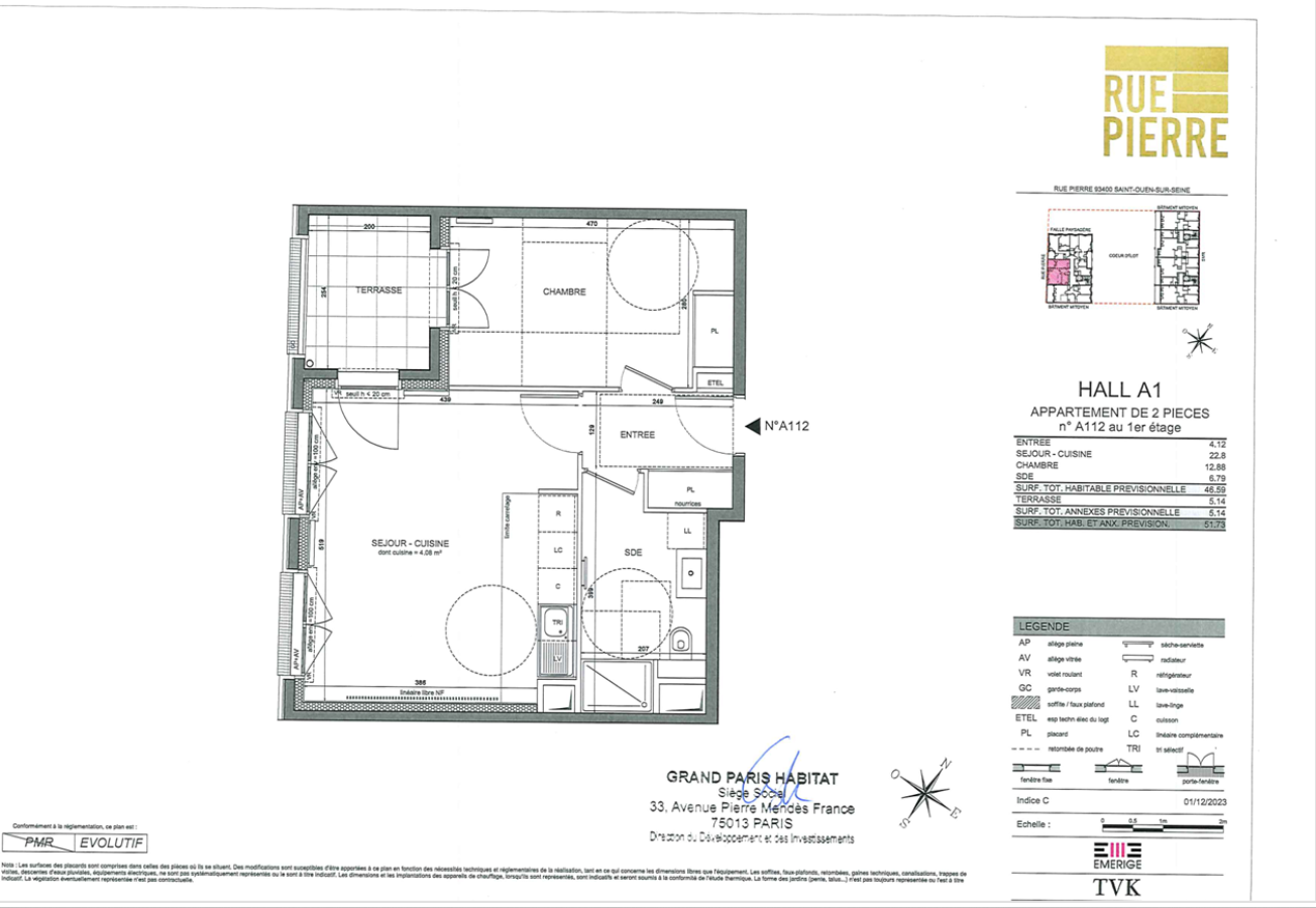 2 pièces - 1er étage - 47m² - 1 010,80 € - Photo #0