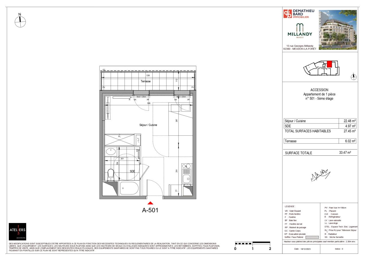 
																																							1 pièce - 
																																						5ème étage - 27m² - 719,79 € - Photo #1
