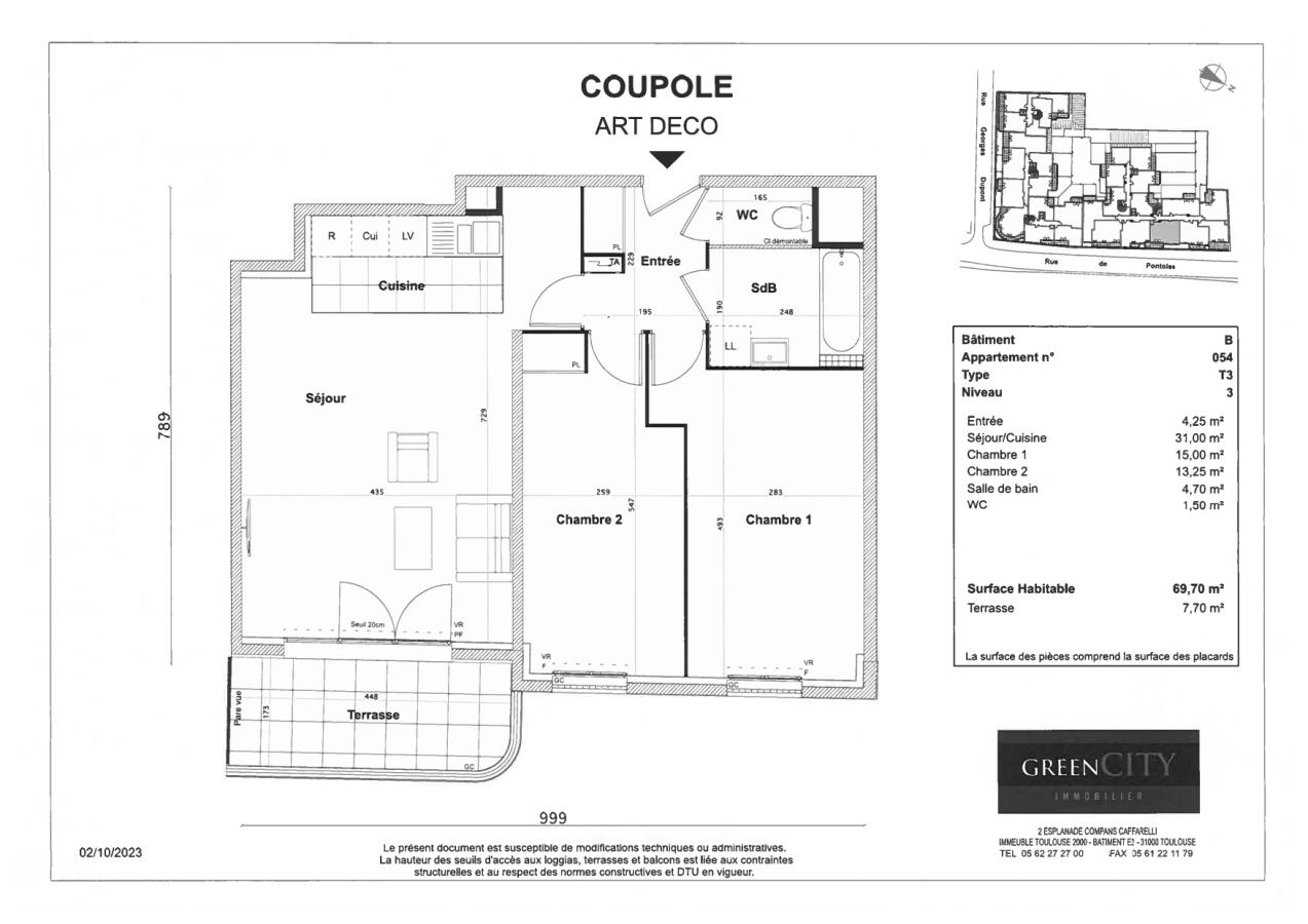 
																																							3 pièces - 
																																						3ème étage - 70m² - 1 389,35 € - Photo #1