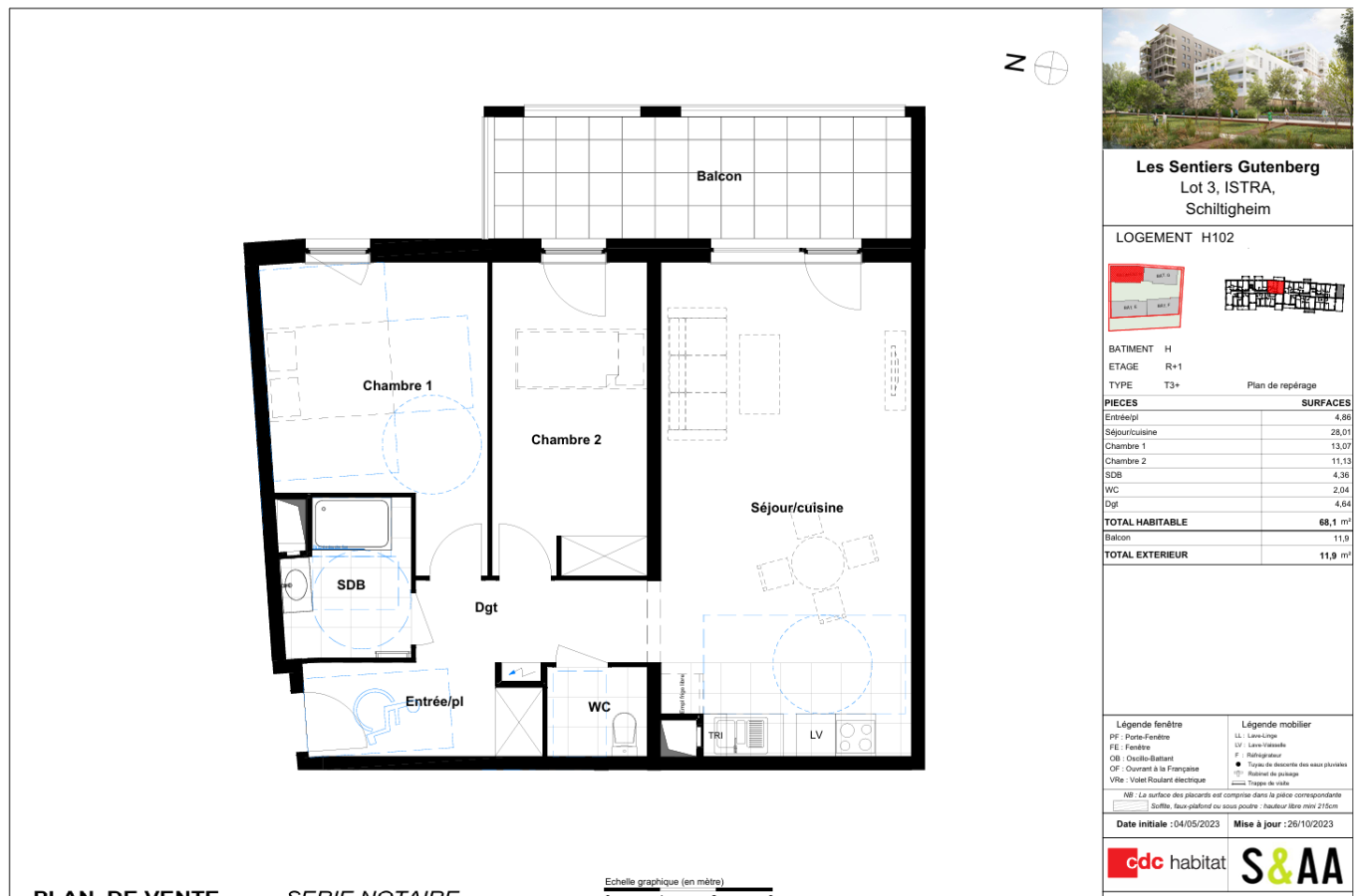 3 pièces - 1er étage - 68m² - 969,33 € - Photo #0
