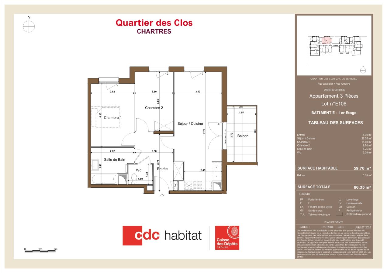 
																																							3 pièces - 
																																						1er étage - 60m² - 825,24 € - Photo #7